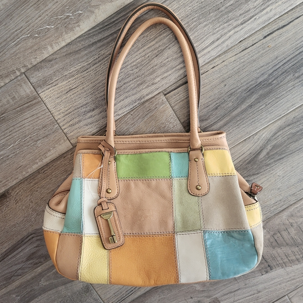 Fossil Camel Suede & Leather/ Multi Color Patchwo… - image 2